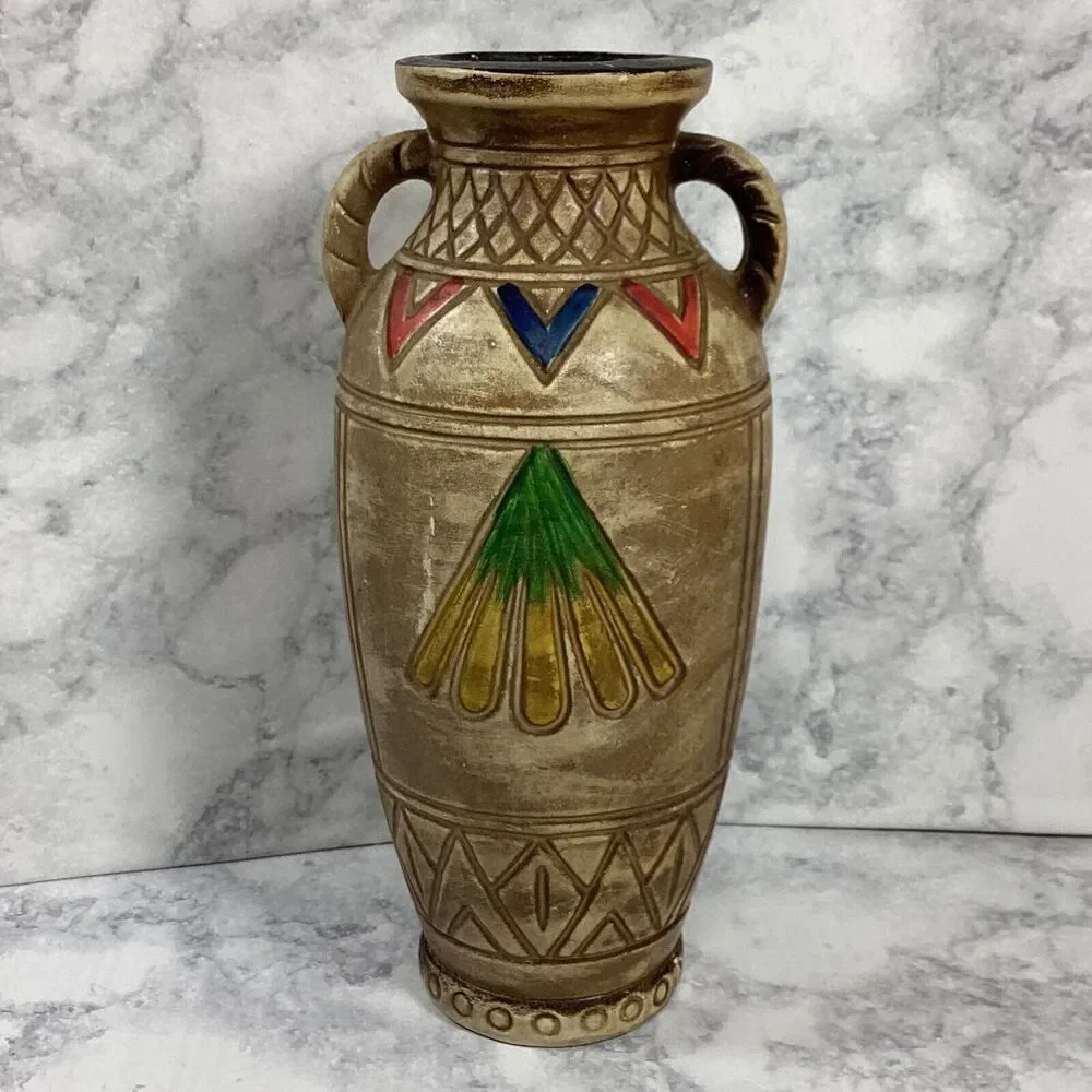Vintage Pottery Vase Hand Painted Multi-Color 9